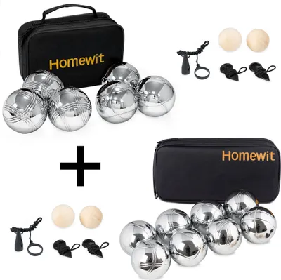 Produktbild von 8 Boules Set & 6 Boccia Kugeln Set, mit Zielholzkugeln Abstandsmesser Boule-Kugelmagnet Tragetasche,Eisen Chrom Boule Kugeln, Outdoor-Spielzeug Boccia