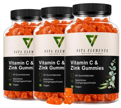 Vita Elements Gommose Vitamina C & Zinco, confezione da 3.