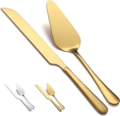 Produktbild von Gold Hochzeits Tortenmesser Set Edelstahl Titan-Vergoldung 2-teilig