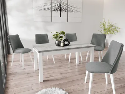 Produktbild von Moderner Rechteckiger Ausziehbarer Esstisch - Platzsparend - Weiße Holzbeine - 120 bis 160 cm - Hergestellt in EU - 120 x 67 cm - Grau Beton