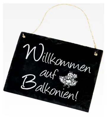 Produktbild von Schiefertafel Willkommen auf Balkonien - Marienkäfer Schild - 22 x 16 cm