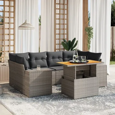 Produktbild von Möbel 7-tlg. Garten-Sofagarnitur mit Kissen Grau Poly Rattan - Sitzgruppe 3272537