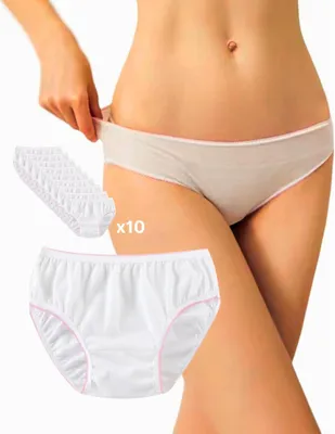 Obrázek produktu pro Dámské kalhotky goMinisan, 10 kusů, baleno jednotlivě, 100% bavlna, jednorázové