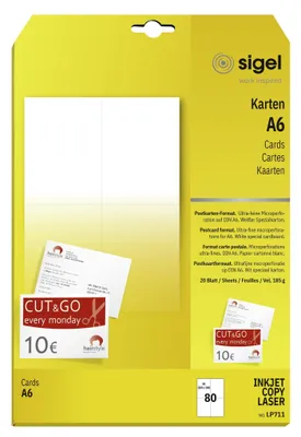 Immagine prodotto di cartoline sigel PC, DIN A6, 185 g/mq, bianco, cartone speciale