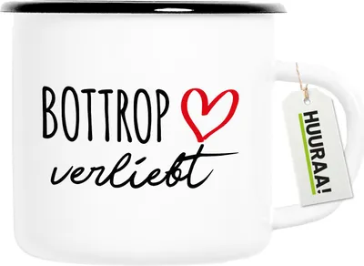 Produktbild von Huuraa Emaille Tasse Bottrop verliebt 300ml Vintage Campingbecher Geschenkidee