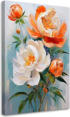 Produktbild von Leinwandbild Pfingstrosenblüten Orange Weiß 70x100 Feeby Orange bild für die wand bereit zum aufhängen