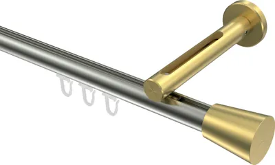 Produktbild von Interdeco Innenlaufstange / Gardinenstange mit Innenlauf Edelstahl-Optik / Messing-Optik, Typ Siteno Sitra (Konus), 20 mm Ø 1-läufig, 400 cm