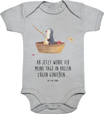 Produktbild von Mr. & Mrs. Panda babykleidung body Pinguin Angelboot 12. - 18. Monat - Heather Grey - Geschenk, Strampler Baby, Genießen, overall, Trennung, Boot, Optimistisch, Babybody