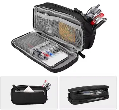 Obrázok produktu pre Čierna peračník – peračník – veľký peračník so zipsom – viacero priehradiek – 21 cm – polyester – CHPN