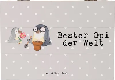 Produktbild von Mr. & Mrs. Panda Box Pinguin Bester Opi der Welt 22 x 15 cm - Grau Pastell - Geschenk, aus Holz, Geschenkidee, Erinnerungsbox, Geschenkbox, Nichte, Kiste, Mitbringsel