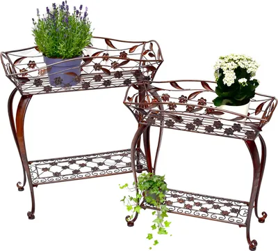 Produktbild von 2er Set Pflanzenständer aus Metall Blumenregal Garten Regal Pflanztreppe Antik