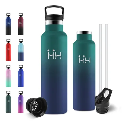 Produktbild von Isolierflasche Edelstahl 750ml, auslaufsicher, Trinkflasche mit Strohhalm