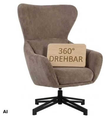 Produktbild von Ohrensessel Marconia braun mit Armlehnen & drehbarem Sitz – eleganter Komfortsessel