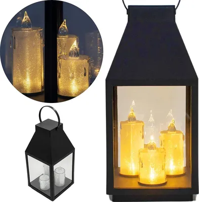 Obrázek produktu pro Černá lucerna se 3 svíčkami LED 35 cm