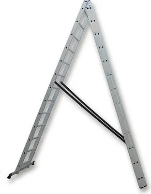 A multi-purpose ladder set up in an A-frame configuration against a white background.