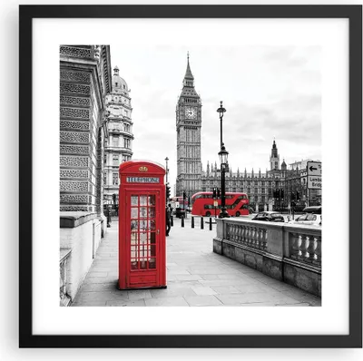 Produktbild von Gerahmtes Poster - Schwarzer Rahmen - Schuppen Telefon London - 40x40 cm - Wand Bild - Wanddeko - Wandbilder - Wandposter - Bilderrahmen - Bilder - Kunstdruck - Wandbild - P2BAC40x40-4326