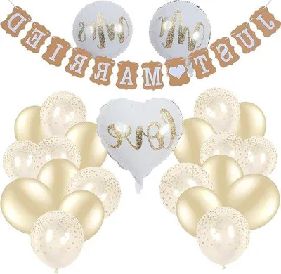 Image de Lot de 24 ballons à l'hélium blancs et dorés pour décoration de mariage, sous forme de banderole