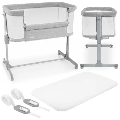 Immagine prodotto di Lettino laterale - Grigio - 7 altezze - Con ruote - Fino a 9 kg - Culla da viaggio