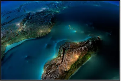 Produktbild von Wallario Wandbild Blick  auf  die  Erde  bei  Nacht, Größe: 61 x 91,50 cm, Poster mit schwarzem Aluminiumrahmen
