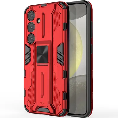 Immagine prodotto di Custodia per Samsung Galaxy S24 a doppio strato in PC e TPU con paraurti e supporto rosso
