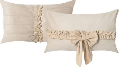 Zdjęcie produktu dla BELIANI Komplet 2 poduszek jasnobeżowy welur kokardka 50 x 30 cm ozdoby akcesoria do salonu sypialni