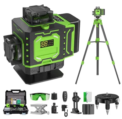 4D-Laserwasserwaage, 360° x 4, 16 Linien, selbstnivellierend, 2 Akkus