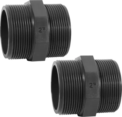 Produktbild von HAF 2x PVC Fittings Doppelnippel mit 2" | Außengewinde x Außengewinde | 2 Zoll x 2 Zoll | Verbinder aus grauem PVC | PN16 für Verrohrung