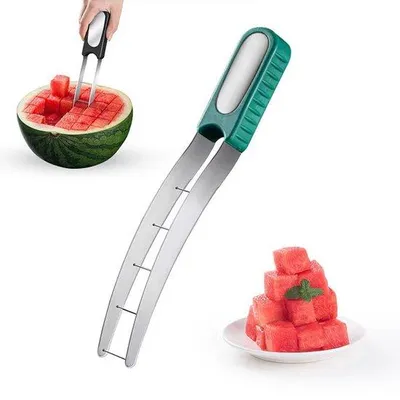 Produktbild von Ibenzoa® Melonenschneider aus Edelstahl 304, 24 cm – rutschfeste Griffe 7 cm, spülmaschinenfest, für müheloses Schneiden & Servieren von Melonen