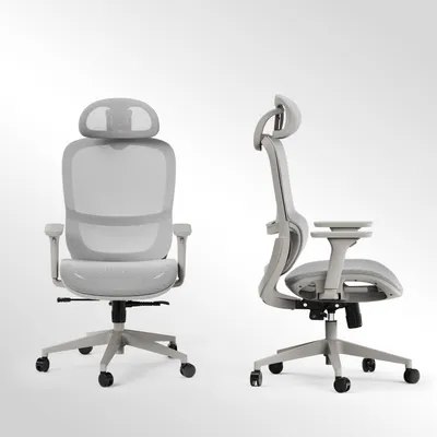Image de SENSE7 Neyo : fauteuil de bureau ergonomique, gris, entièrement en maille, accoudoirs 3D, appui-tête, mécanisme synchrone, fauteuil de direction pour le télétravail, fauteuil PC, charge maximale 140 kg