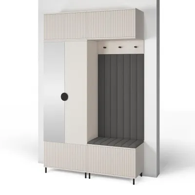 Produktbild von Garderoben-Set Ritmo version 2 – gefräste Kleiderschrank mit Polsterplatten, Schuhschrank, für Flur und Eingangsbereich (cashmere, Trinity 15)