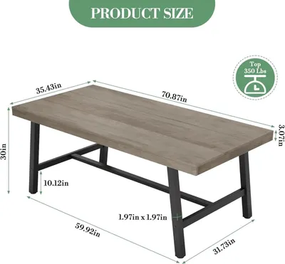 Image de Table industrielle - Table de cuisine rectangulaire pour 6 à 8 personnes - Structure métallique robuste - Table seule - Design scandinave - Gris