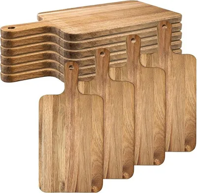 Imagen del producto de 10 tablas de cortar de madera de acacia con asa, 40 x 20 cm