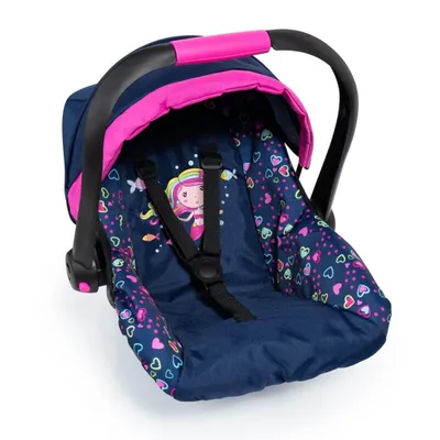 Produktbild von Bayer Design 67917AA Puppenautositz mit Dach, verstellbarem Griff, Sicherheitsgurt, für Puppen bis 46 cm, blau