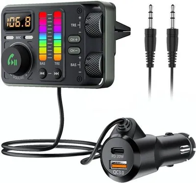 Immagine prodotto di Adattatore Bluetooth per autoradio con audio Hi-Fi e supporto per Siri e Google Assistant, PD20W QC18W, 2 microfoni, porta USB e ingresso AUX.