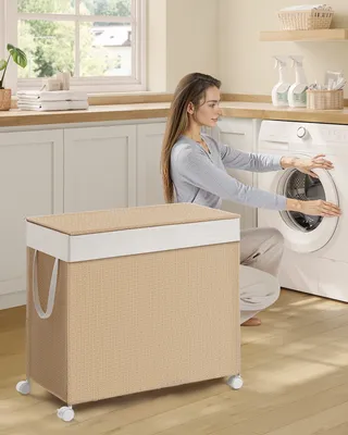 Produktbild von SONGMICS HOME Wäschekorb 3 Fächer, Wäschesammler 140 L, Wäschesortierer auf Rollen
