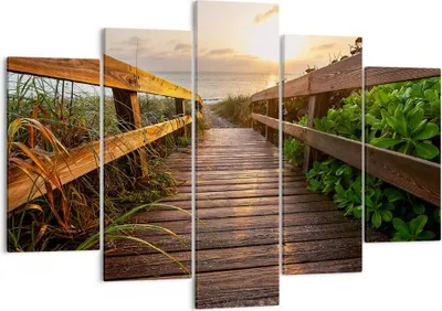 Produktbild von Bild auf Leinwand - Leinwandbild - Fußgängerbrücke Meer Strand Ufer - 150x100cm - Wand Bild - Wanddeko - Leinwanddruck - Bilder - Kunstdruck - Leinwand bilder - Wandkunst - EA150x100-2617
