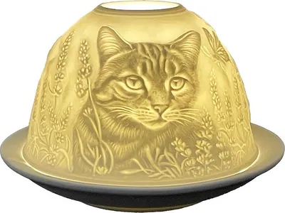 Produktbild von Clayre & Eef Teelichthalter Ø 12x8 cm Weiß Porzellan Katze