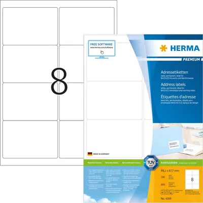 Produktbild von Etiketten weiß 99,1x67,7mm Premium A4 VE=14x800 Stück