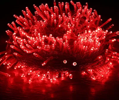 A close-up of red LED string lights.
