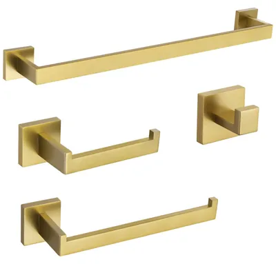 4-tlg. Badaccessoire-Set, Edelstahl, quadratisch, gebürstetes Gold, 60 cm
