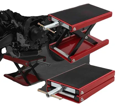 Obrázek produktu pro Zvedák na motocykly, nosnost 500 kg, výškově nastavitelný od 95 mm do 350 mm, ocelová konstrukce, platforma 360 mm x 230 mm, bezpečnostní aretační kolík