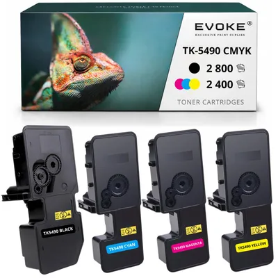 Image de Cartouches de toner compatibles Evoke pour Kyocera TK-5490 TK5490, comprenant 4 couleurs CMJN (noir, cyan, magenta, jaune), pour environ 9600 pages, compatibles avec les modèles ECOSYS MA2101cfx, MA2101cwfx, PA2101cx, PA2101cwx