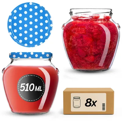 Image de Bocaux KADAX 510 ml avec couvercle à vis fi82mm, bocaux à vis avec couvercle, bocaux à conserve, bocaux à conserve (à pois bleus, 8 pièces)