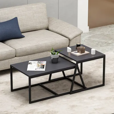 Obrázek produktu pro Skye Decor, konferenční stolek (2 ks), antracitová barva, rozměry 75 x 38 x 50 cm a 55 x 45 x 57 cm | 100% melaminem potažená dřevotřísková deska, tloušťka 18 mm | Moderní, funkční design s možností připevnění na zeď.