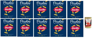 Produktbild von Barilla Piccolini Mini Penne Rigate – Hartweizengrieß-Pasta, kochfertig in 6 Minuten, ideale Bissfestigkeit & Saucenhaftung, Familienformat für schnelle Gerichte, 10x 500 g + Italian Gourmet polpa