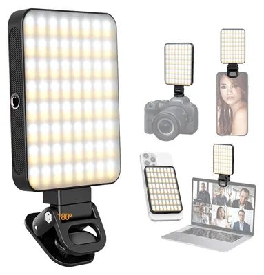 Produktbild von Magnetisches LED-Videolicht, Videokonferenzlicht fuer Computer, Tablet, Handy, DSLR-Kamera, LED-Fuelllicht 3000 K šC 6500 K, dimmbar, eingebauter Akku mit Clip und Kaltschuhadapter