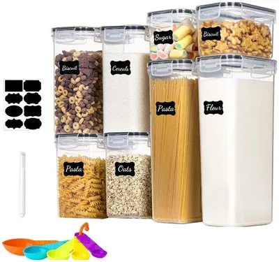 Obrázek produktu pro Sada 8 vzduchotěsných nádob s víkem, bez BPA, průhledné, kuchyňské boxy, organizéry, plastové