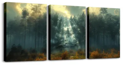3er-Set Canvas-Wandbilder, Vintage Waldmotiv, 30x40 cm