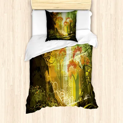 Produktbild von ABAKUHAUS Fantasie Mantele, Vivid Herbstsaison, Milbensicher Allergiker geeignet mit Kissenbezügen, 135 cm x 200 cm - 80 x 80 cm, Mehrfarbig