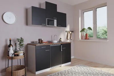 Produktbild von Küche Miniküche Singleküche Küchenzeile Pantry Weiß Schwarz Luis 150 cm Respekta